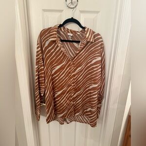 Zebra striped blouse button down satin